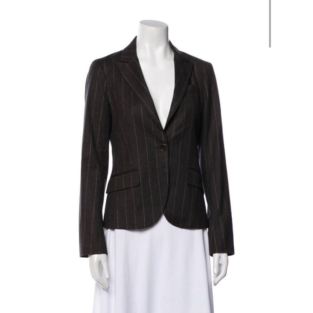 Theory Authentic Black Gray Tan Striped Rayon Long Sleeve Blazer Jacket 4 Small